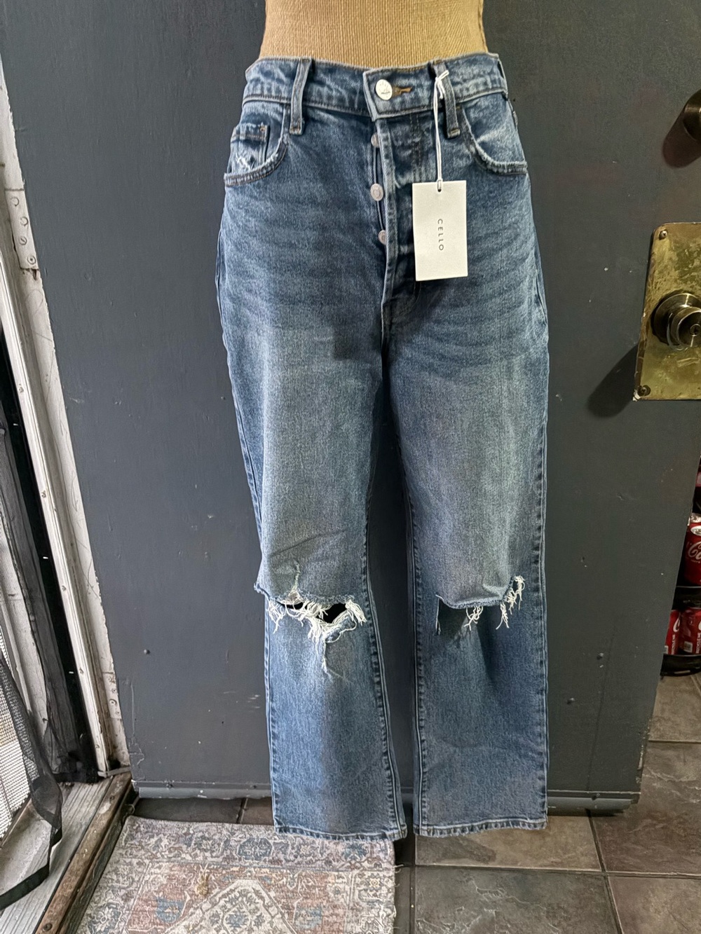 Cello Women's Blue Distressed Straight Leg Jeans